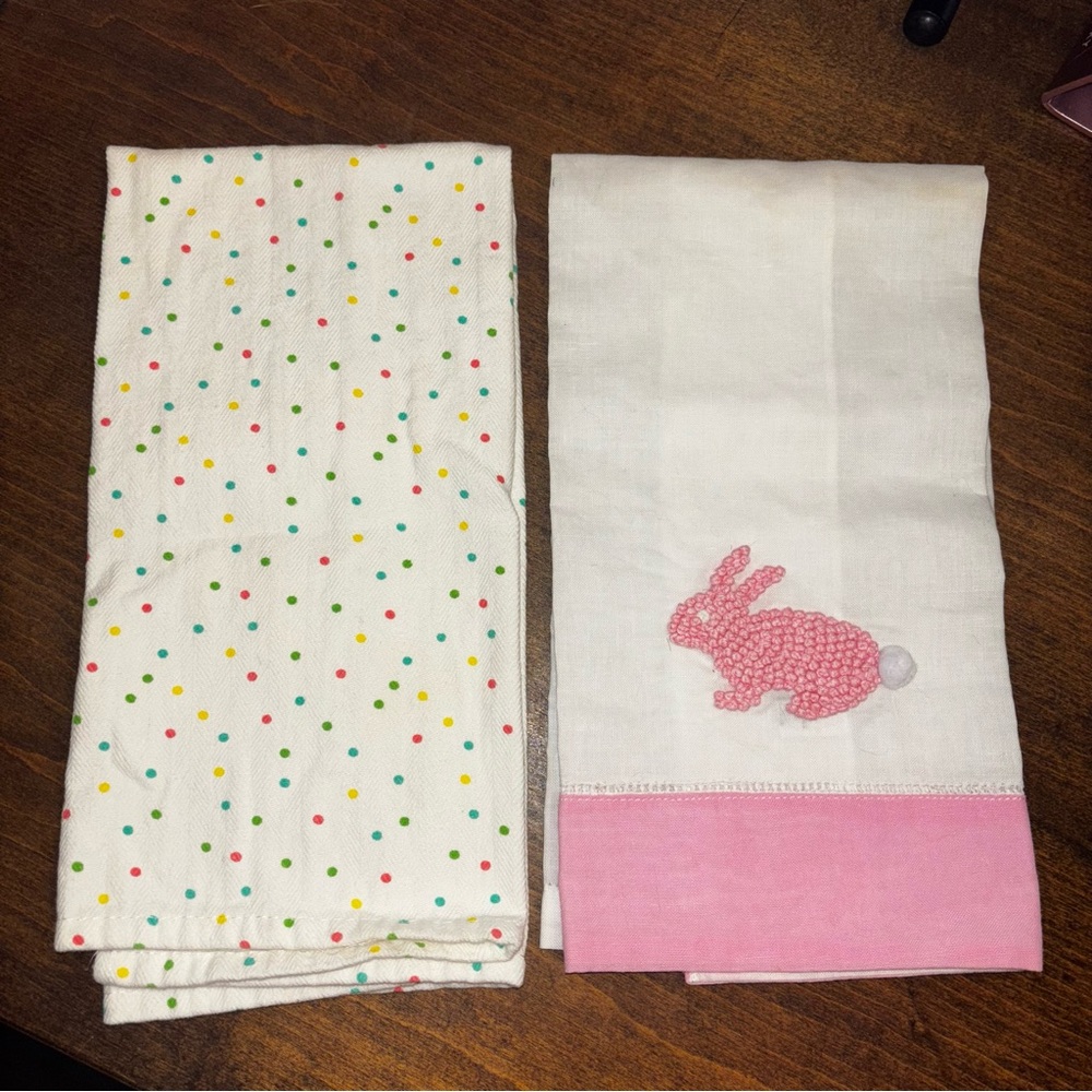 Easter Kitchen Towels with Bunny and Polka Dots